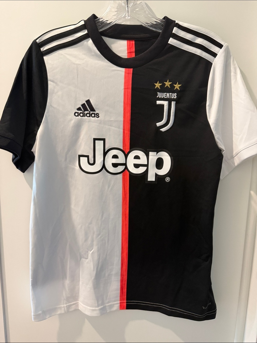 adidas Black & White Juventus Soccer Jersey with Red Stripe